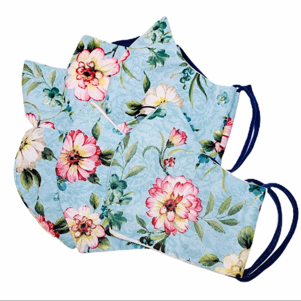 Light Blue Floral Homemade 100% Cotton Facemask - Picture 5 of 8